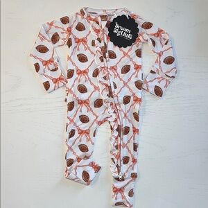 Dream Big Little Co. Bows Football Print Convertible Romper Footie